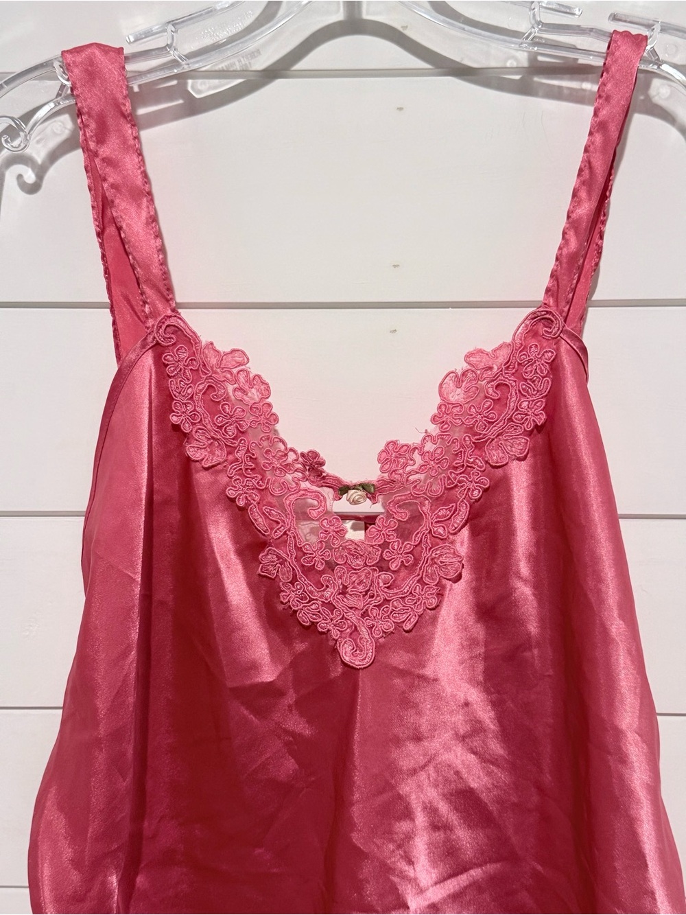Vintage Satin Chemise Slip Dress Nightgown Pink Coquette Fairy Size L